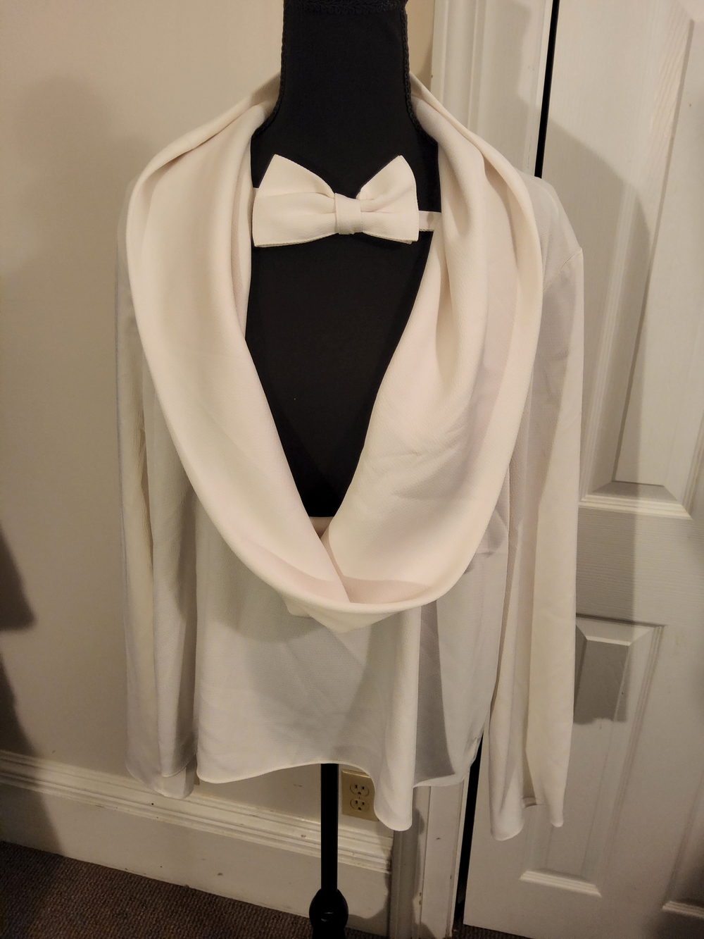 H&M Cream Draped Scarf-Lapel Blouse with Bow Accent